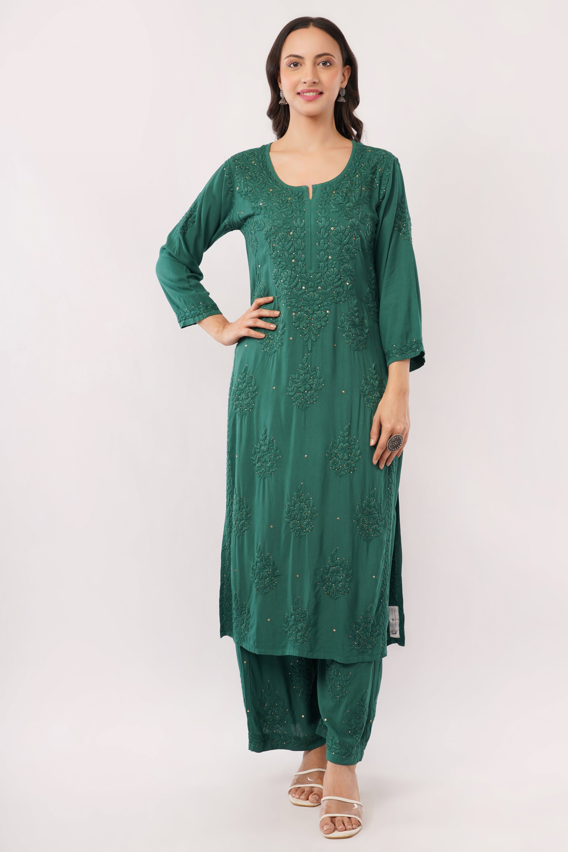 ZOYA – Bottle Green Kamdani Coord Set - Lucknow Threads