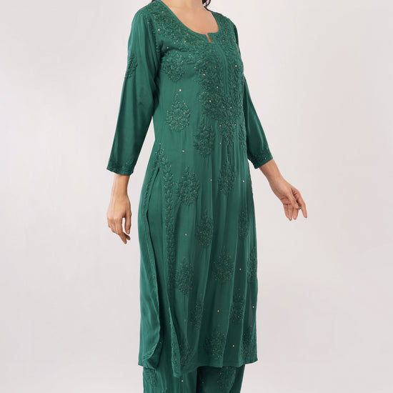 ZOYA – Bottle Green Kamdani Coord Set - Lucknow Threads