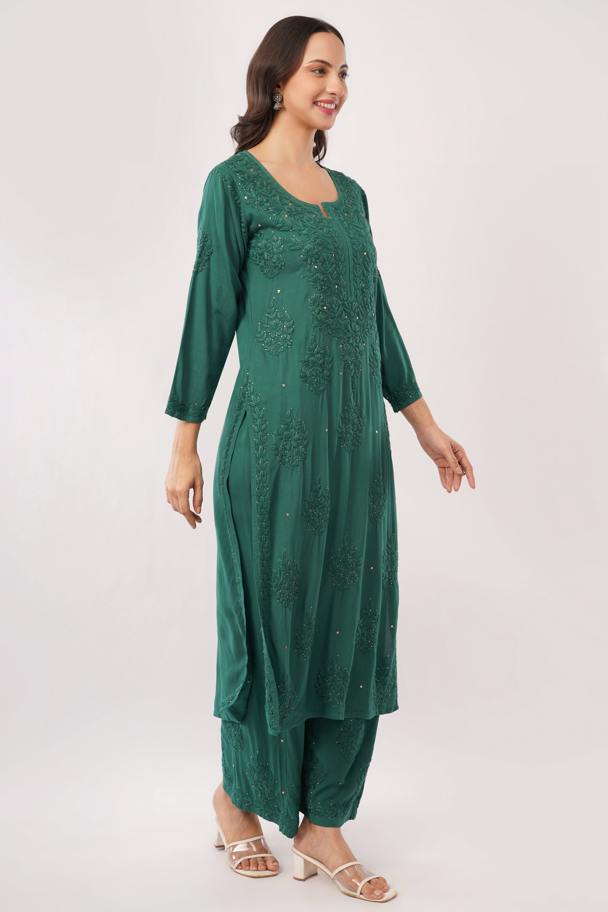 ZOYA – Bottle Green Kamdani Coord Set - Lucknow Threads