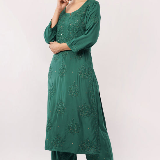 ZOYA – Bottle Green Kamdani Coord Set - Lucknow Threads