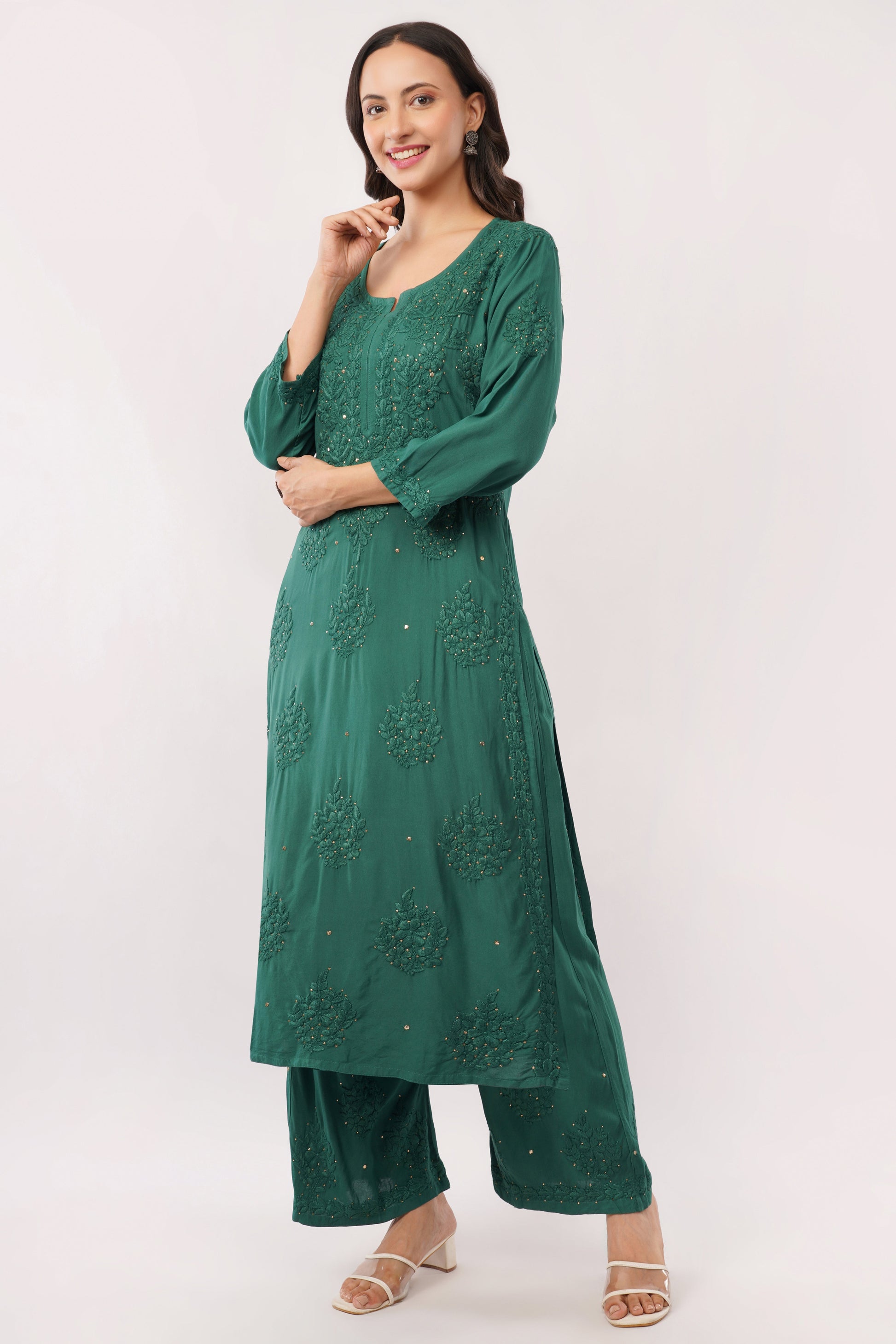 ZOYA – Bottle Green Kamdani Coord Set - Lucknow Threads