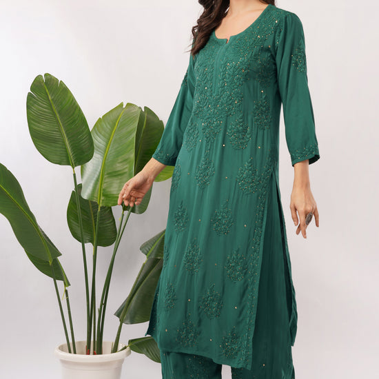 ZOYA – Bottle Green Kamdani Coord Set - Lucknow Threads