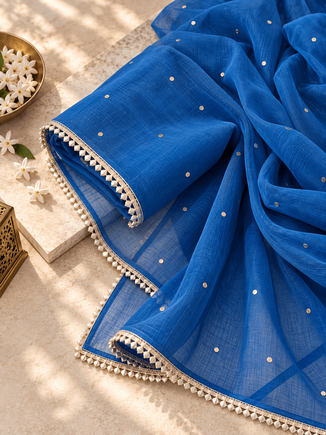 Zoya Chiffon Royal Blue Dupatta with Muqaish Kamdani - Lucknow Threads700_RBLUE