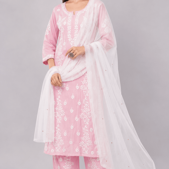 Zoya chiffon white dupatta with muqaish kamdani - Lucknow Threads700_WHT