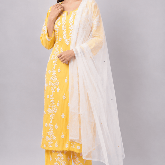 Zoya chiffon white dupatta with muqaish kamdani - Lucknow Threads700_WHT