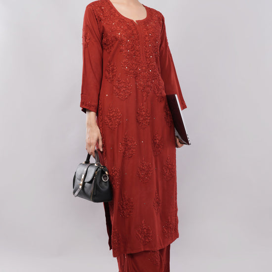 ZOYA – Festive Red Kamdani Coord Set - Lucknow Threads