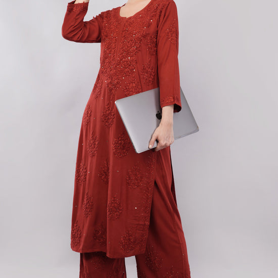 ZOYA – Festive Red Kamdani Coord Set - Lucknow Threads