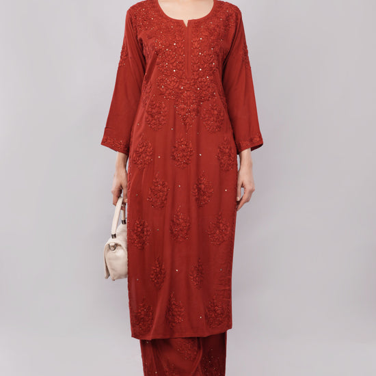 ZOYA – Festive Red Kamdani Coord Set - Lucknow Threads