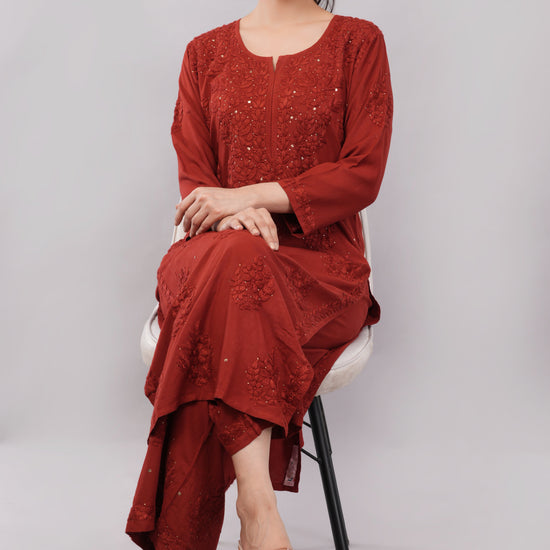 ZOYA – Festive Red Kamdani Coord Set - Lucknow Threads