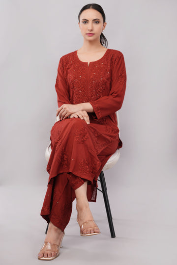 ZOYA – Festive Red Kamdani Coord Set - Lucknow Threads
