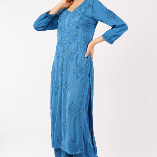ZOYA – Royal Blue Chikankari Coord Set - Lucknow Threads