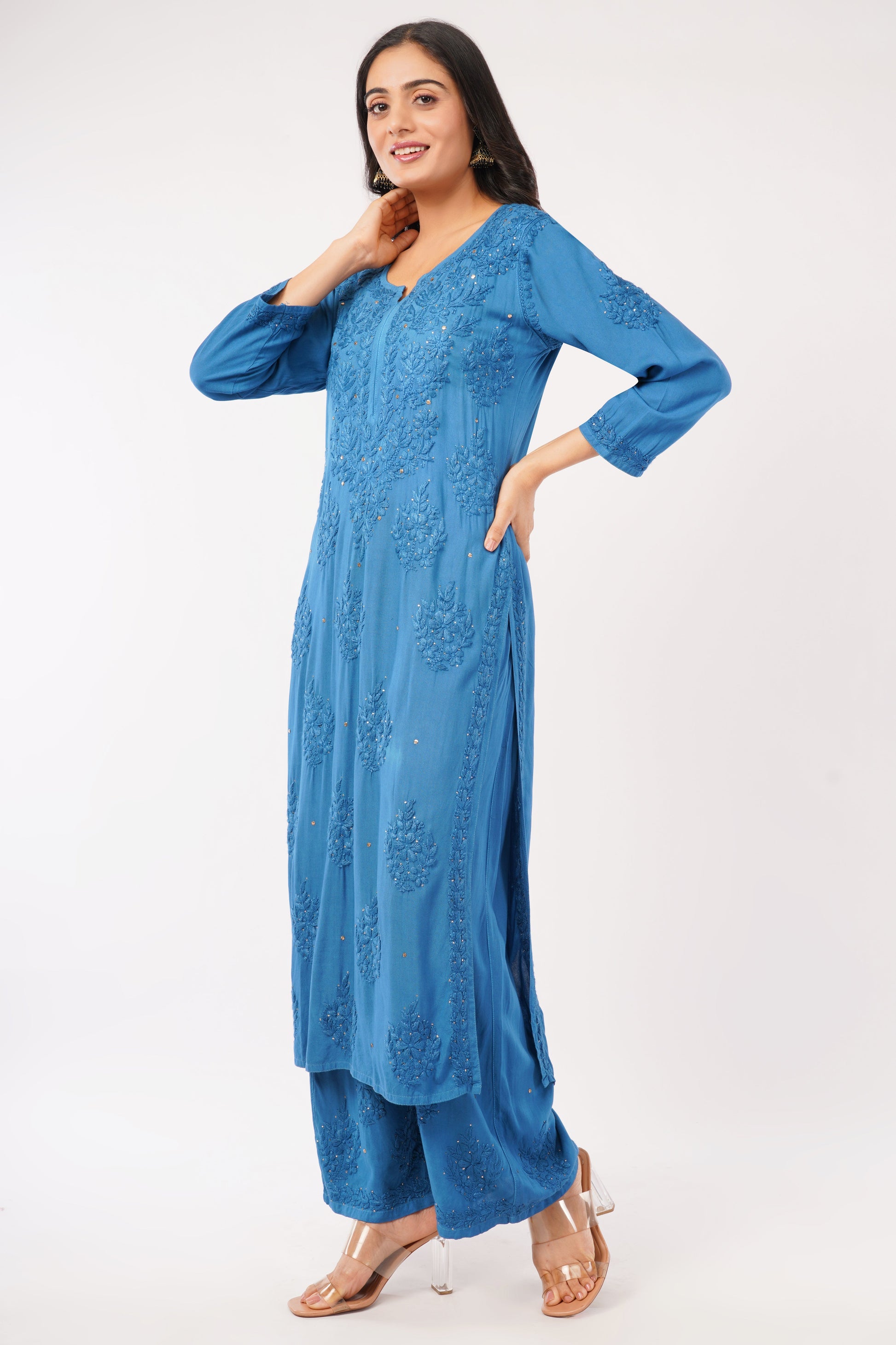 ZOYA – Royal Blue Chikankari Coord Set - Lucknow Threads