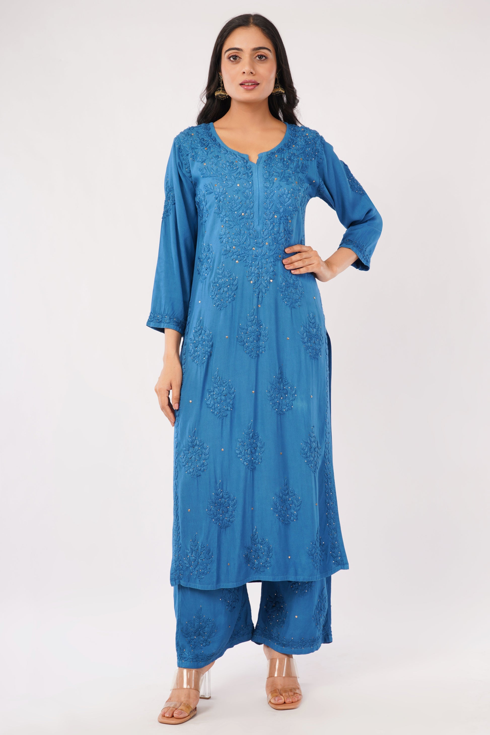 ZOYA – Royal Blue Chikankari Coord Set - Lucknow Threads