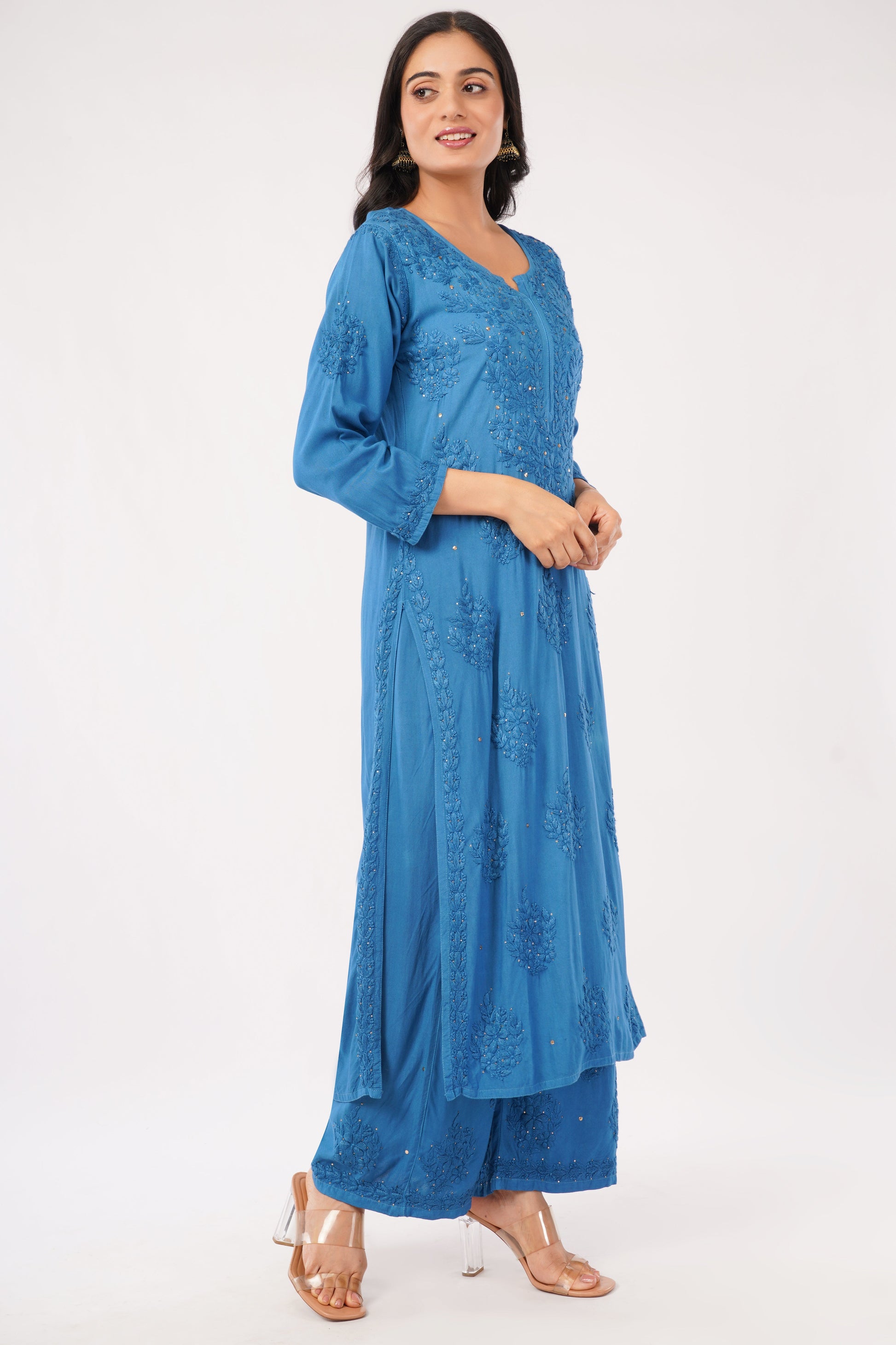 ZOYA – Royal Blue Chikankari Coord Set - Lucknow Threads