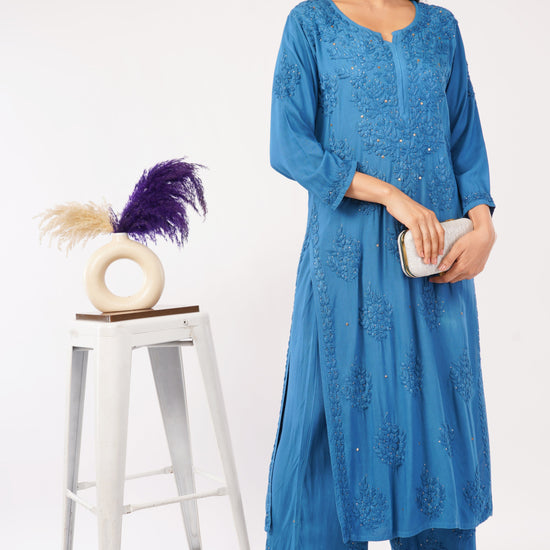 ZOYA – Royal Blue Chikankari Coord Set - Lucknow Threads
