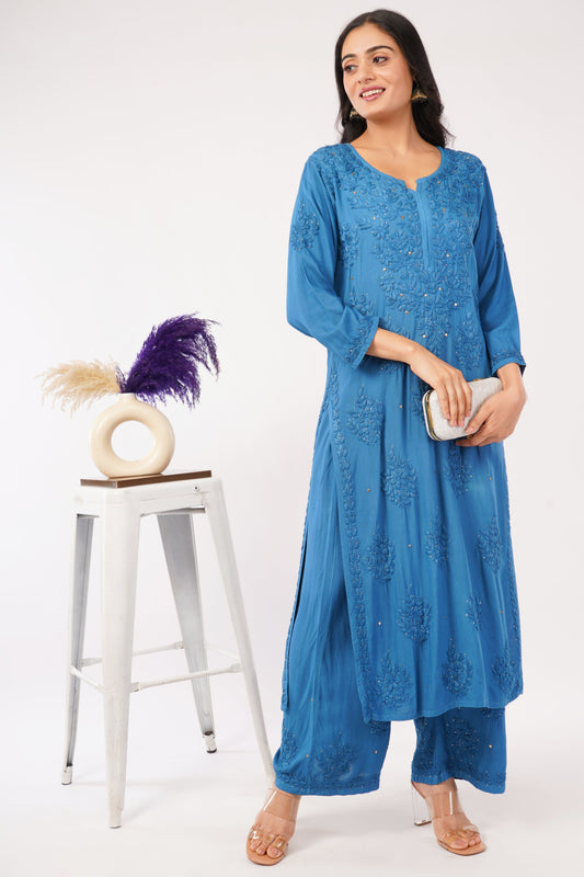 ZOYA – Royal Blue Chikankari Coord Set - Lucknow Threads